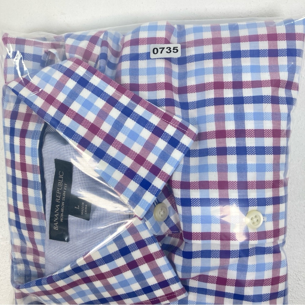 Banana Republic No Iron Slim Fit Men’s Dress Shirt Size Large Blue & Red Plaid - Picture 15 of 15